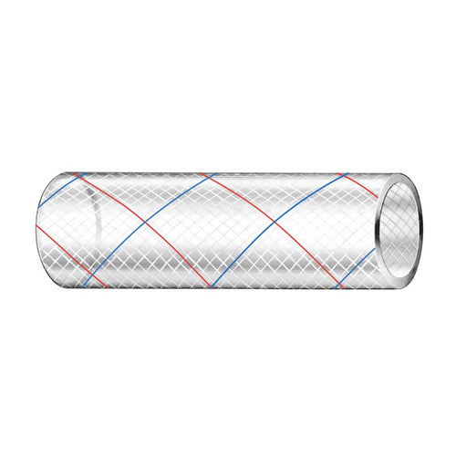 Trident Marine 1/2" x 50' Clear Reinforced PVC Hose Tubing Red &amp; Blue Tracer