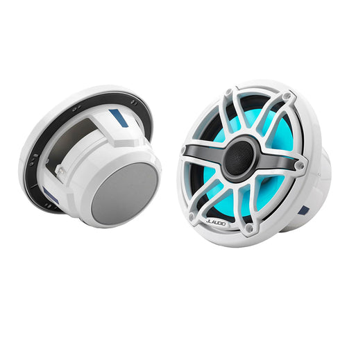 JL Audio M6 Series 7.7" Marine Coaxial Speakers w/Gloss White Sport Grille &amp; Transflective&trade; LED Lighting - M6-770X-S-GwGw-i