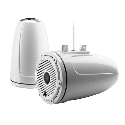 JL Audio M6 Series 7.7" Enclosed Tower Coaxial System w/Gloss White Classic Grille &amp; Black Tweeter Mesh - M6-770ETXv3-Gw-C-GwGw