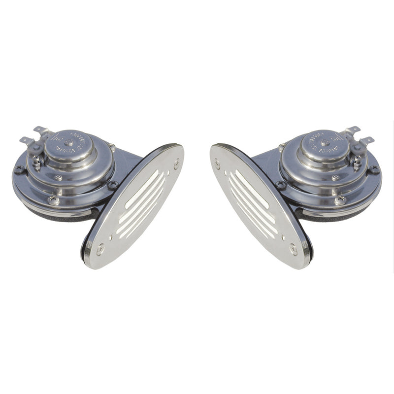 Schmitt Marine Mini Stainless Steel Dual Drop-In Horn w/Stainless Steel Grills High &amp; Low Pitch