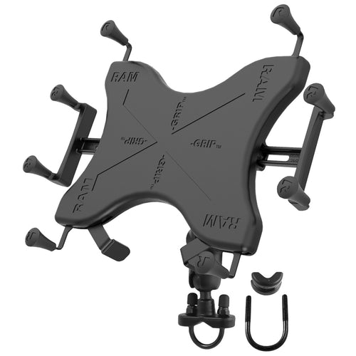 RAM Mount Handlebar Rail Mount w/Zinc Coated U-Bolt Base &amp; Universal X-Grip&reg; Cradle for 10" Large Tablets