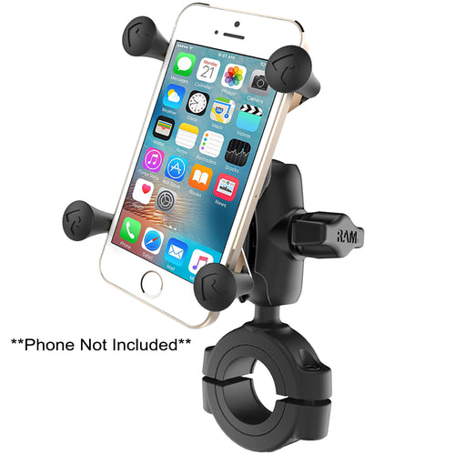 RAM Mount RAM&reg; Torque&trade; 1 1/8" - 1 1/2" Diameter Handlebar/Rail Base with B Size 1" Ball, Short Arm and X-Grip&reg; for Phones