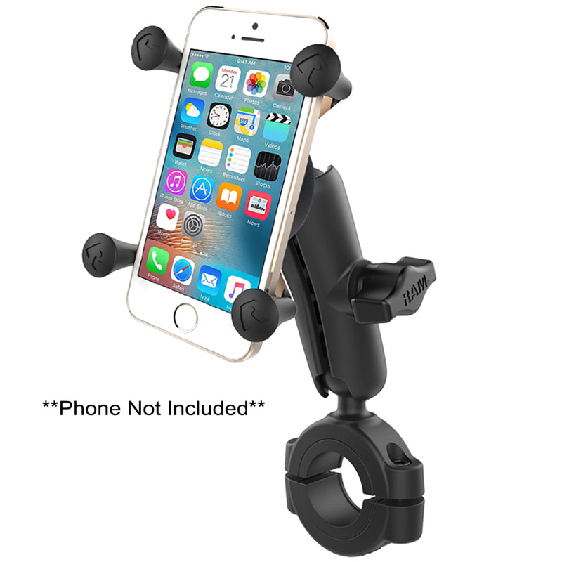 RAM Mount RAM&reg; Torque&trade; 1 1/8" - 1 1/2" Diameter Handlebar/Rail Bae with 1" Ball, Medium Arm and X-Grip&reg; for Larger Phones