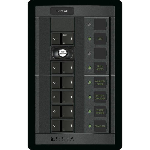 Blue Sea 1503 - 360 Panel - ELCI + 5 Position 120V AC Flat Rocker