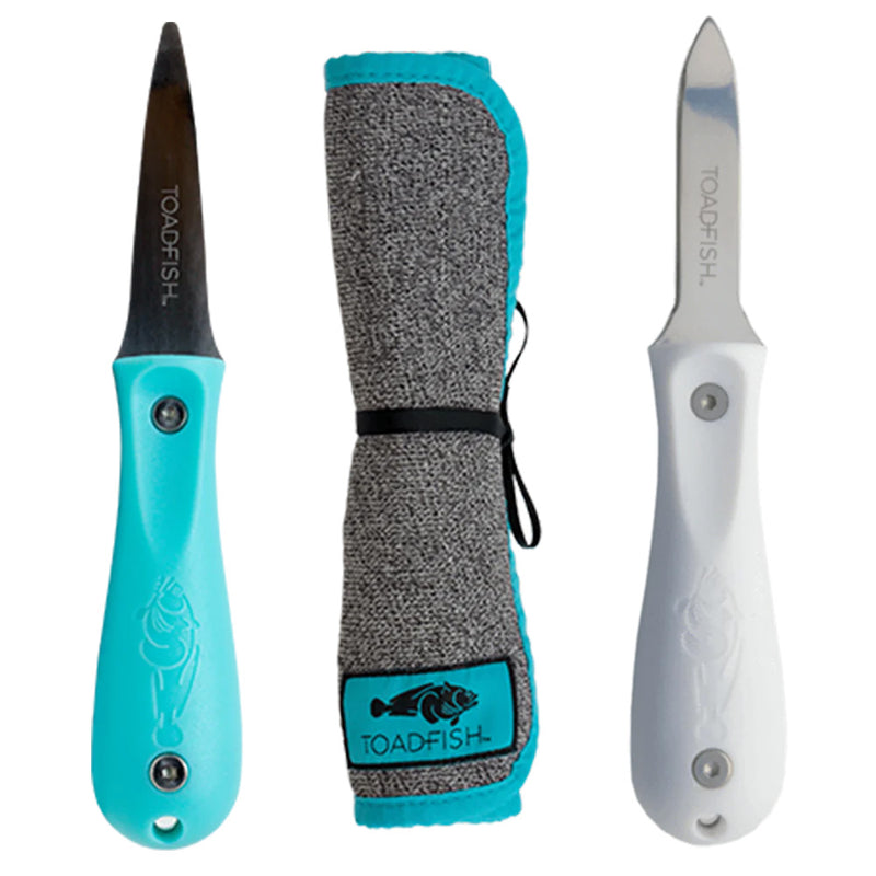 Toadfish Shucker's Bundle - Put 'Em Back Oyster Knife, Professional Oyster Knife &amp; Cut-Proof Shucking Cloth